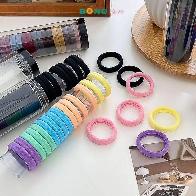 Thun cột tóc nhiều màu set 20 chiếc 1 hộp phong cách Hàn Quốc DT30 - Thun cột tóc BÔNG Cài Tóc