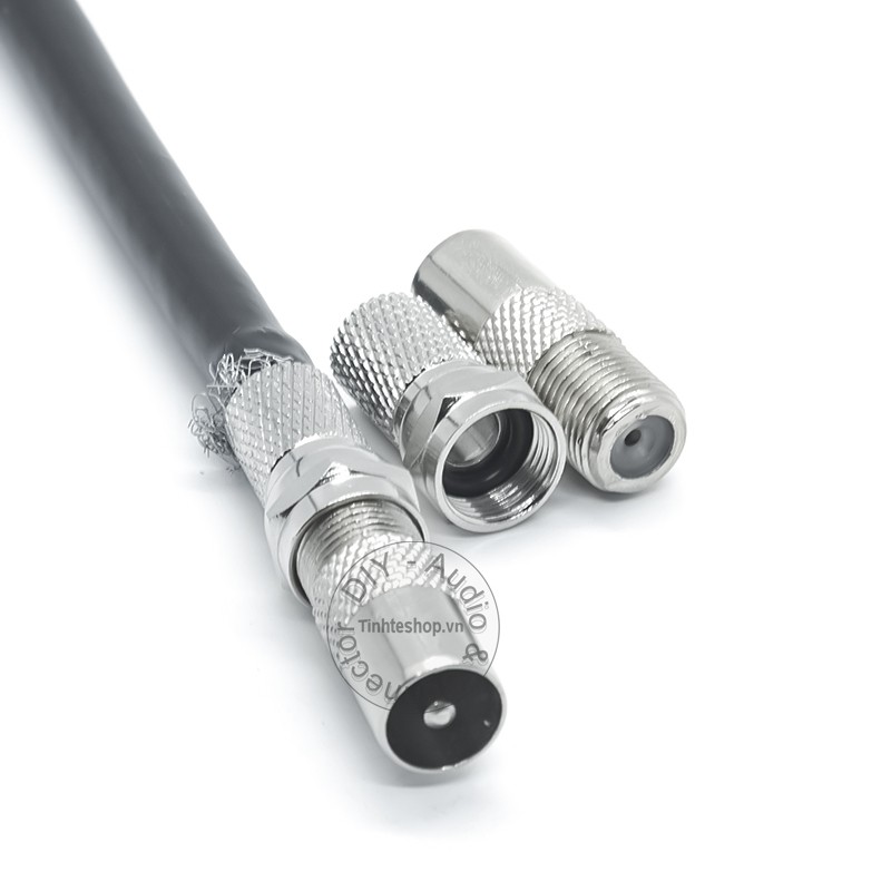 Đầu bấm jack cắm anten TV kèm chuôi vặn F5 - Rắc cắm 9.5mm cho TV Đầu DVB