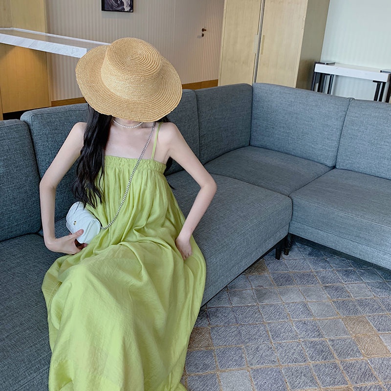 Đầm Hai Dây Dáng Dài/Ngắn Xếp Ly Màu Xanh Bơ Thời Trang Mùa Hè Cho Nữ | BigBuy360 - bigbuy360.vn