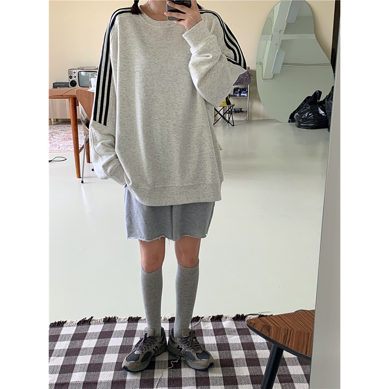 Áo Sweater Tay Dài Cổ Tròn Dáng Rộng Phong Cách Retro Hàn Quốc