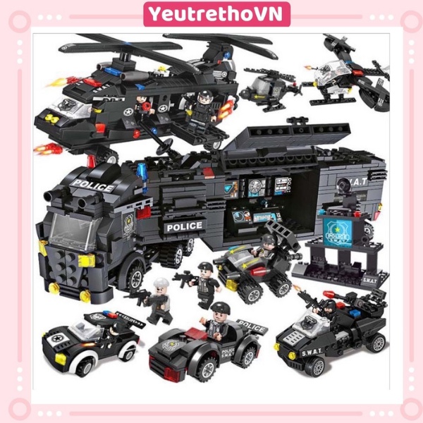 Đồ chơi lego xe cảnh sát đặc nhiệm SWAT 8 IN 3 -820 mảnh ghép ráp được 8 mô hình 3 cách chơi