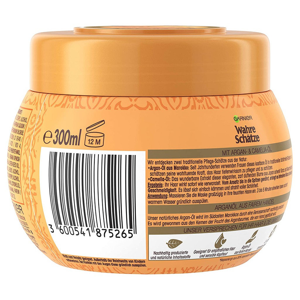 Kem ủ tóc [Germany] GARNIER Wahre Schätze Argan- & Camelia-Öl, 300ml