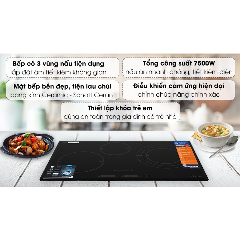 Bếp từ 3 vùng nấu Kocher DI-855GE Nhập Khẩu Đức