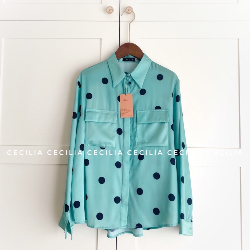 Áo sơ mi TRACY Shirt By CECILIA Polka Dot chấm bi xanh ngọc
