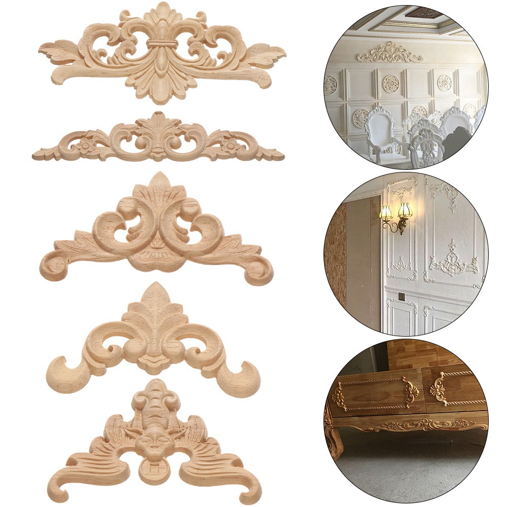 LETTER High Quality wooden Figurines Crafts Unique Woodcarving Decorative Wood Carved Furniture Parts Natural Floral Multi-styles Wall Door Decoration Corner Appliques Frame