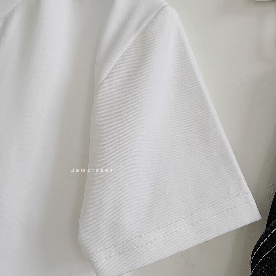 Áo Croptop Basic Nữ JEMCLOSET Form Rộng Áo Thun Ngắn OOD Kiểu Dáng Croptop Hai Màu Đen Trắng Trơn Đơn Giản 1504