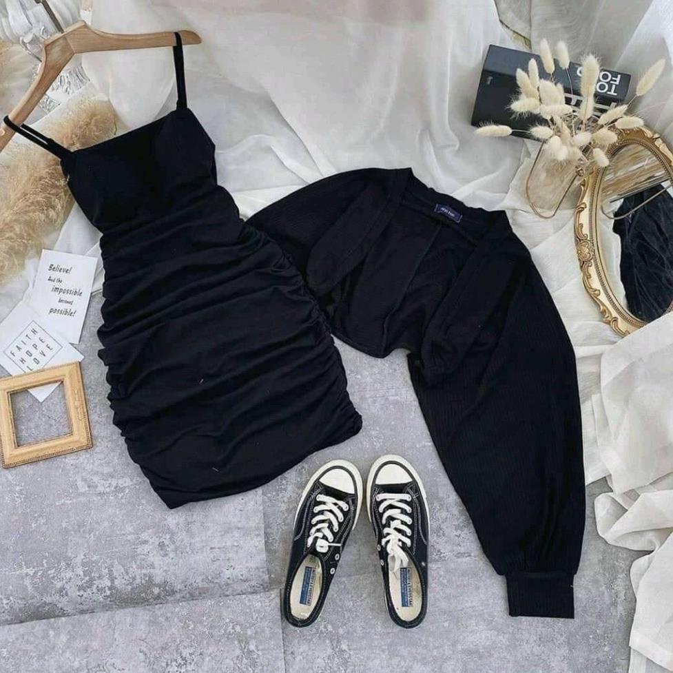 Sét váy body 2 dây kèm áo khoác nhiều phong cách s1