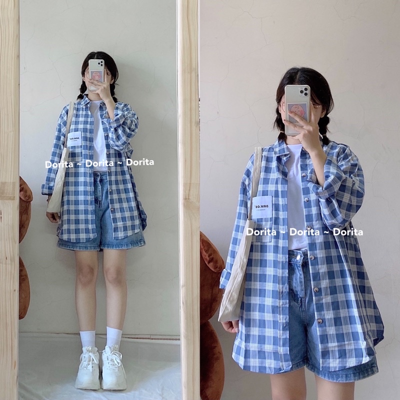 [Ảnh thật/Video] Áo sơ mi caro form rộng Hàn Quốc, Áo sơ mi oversize kẻ caro - Dorita Boutique