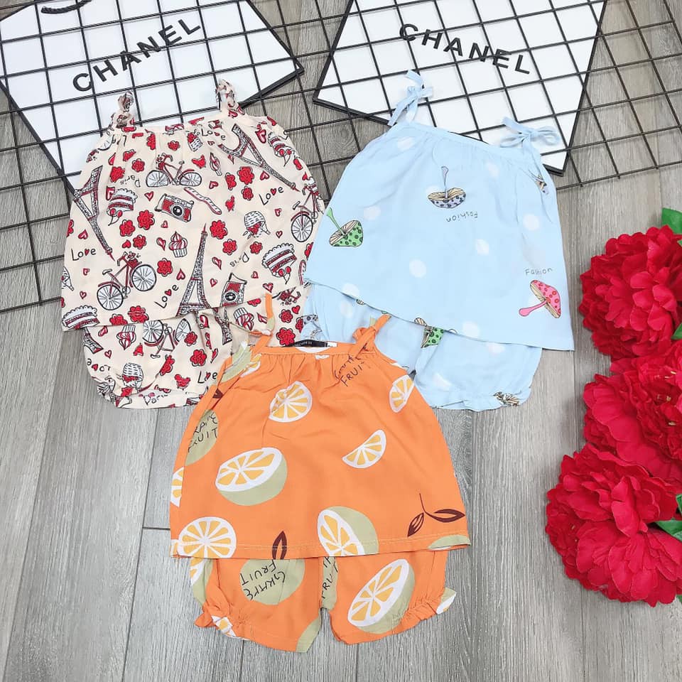 [màu 1-5] Bộ lanh 2 dây mát mẻ cho bé gái - BLL2D