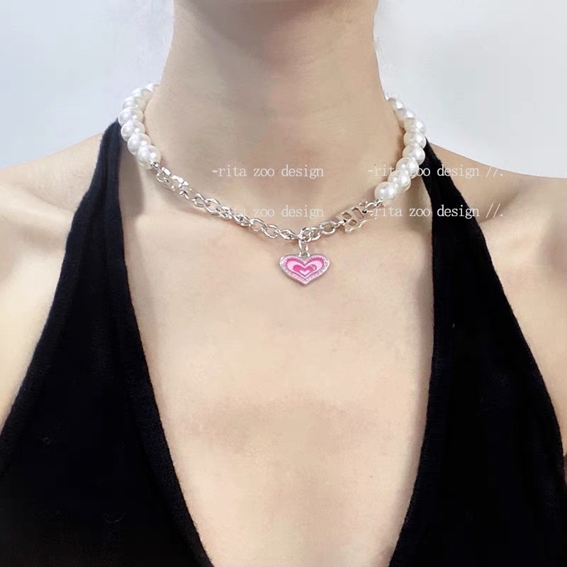 Bộ Trang Sức Ngọc Trai Mặt Trái Tim Thời Trang Cho Nữ