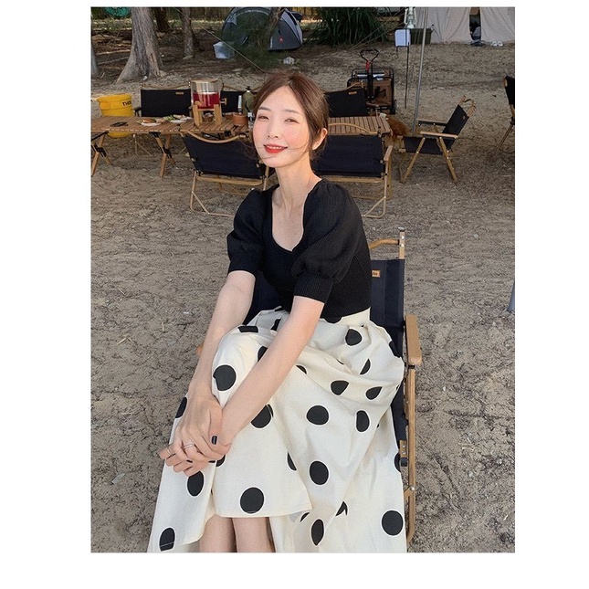 Áo Dệt Kim Mỏng Tay Ngắn Phồng Cổ Vuông Thời Trang Xuân Hè Mới 2021 Cho Nữ