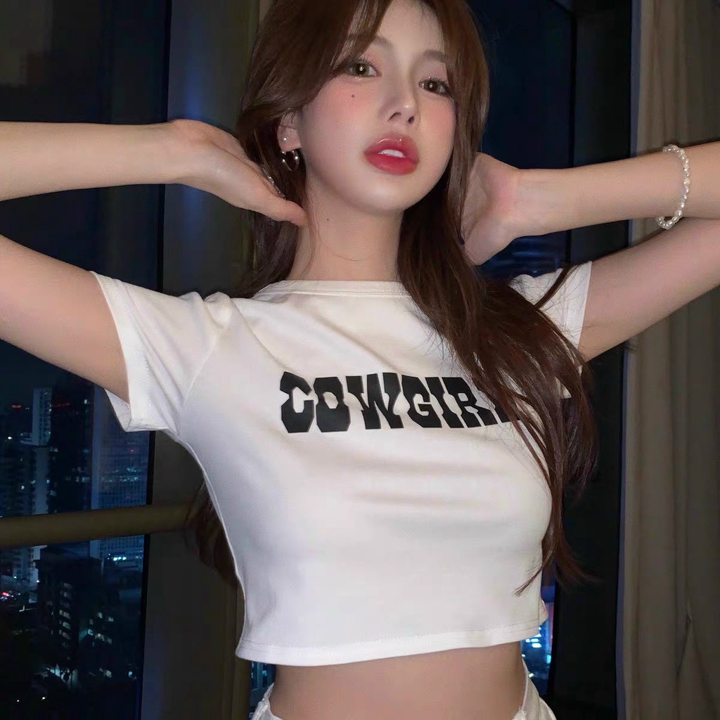 Áo croptop tay ngắn, cổ tròn COW GIRL chất thun lạnh co giãn mềm mịn - Tuệ Nhiên