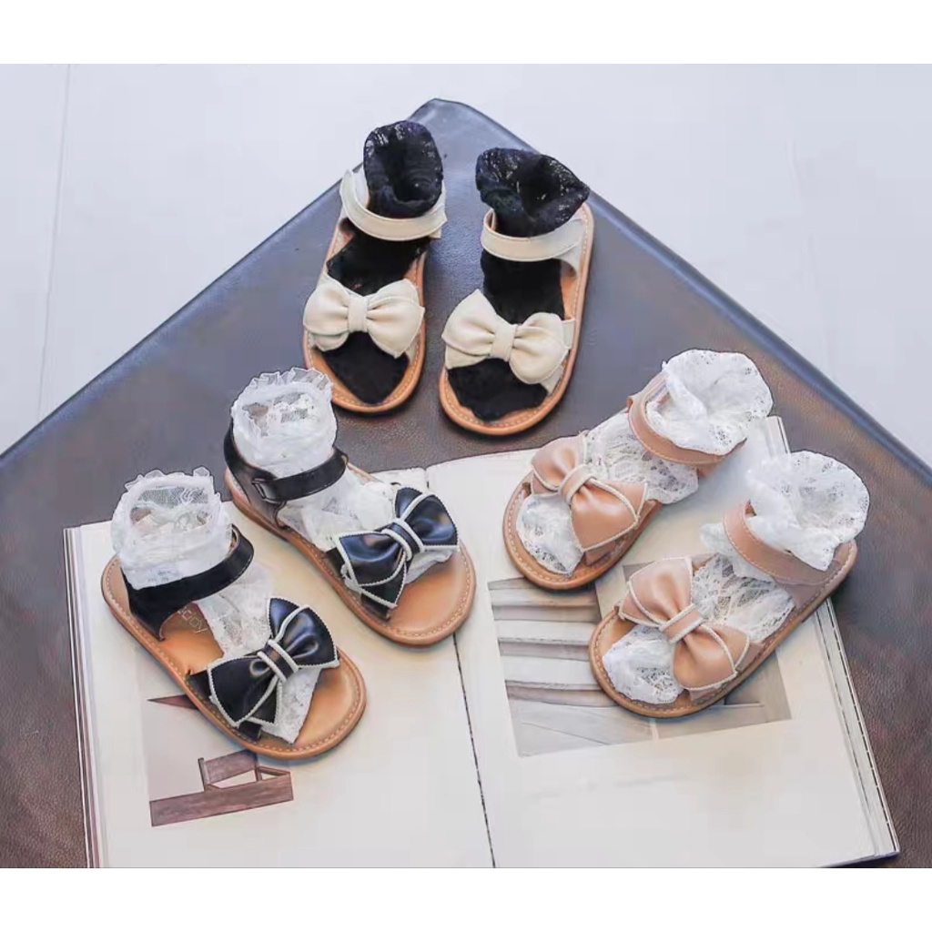 xăng đan bé gái - dép quai hậu cho bé mẫu mới êm chân khâu đế da mềm nơ xinh xắn fankahao 202263 ( có video)