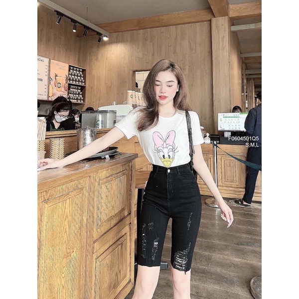 Về sll 🌺 Quần jean ngố đen mài rách lưng cao! HÀNG VNXK
