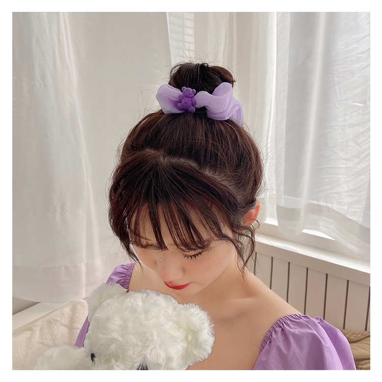 Dây Cột Tóc Cao Su Bản Lớn In Họa Tiết Hoạt Hình Gấu Trái Tim Màu Xanh Dương