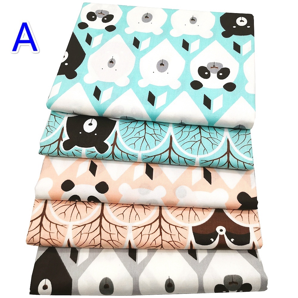 Set 5 tấm vải Cotton dệt hình vuông họa tiết hoạt hình