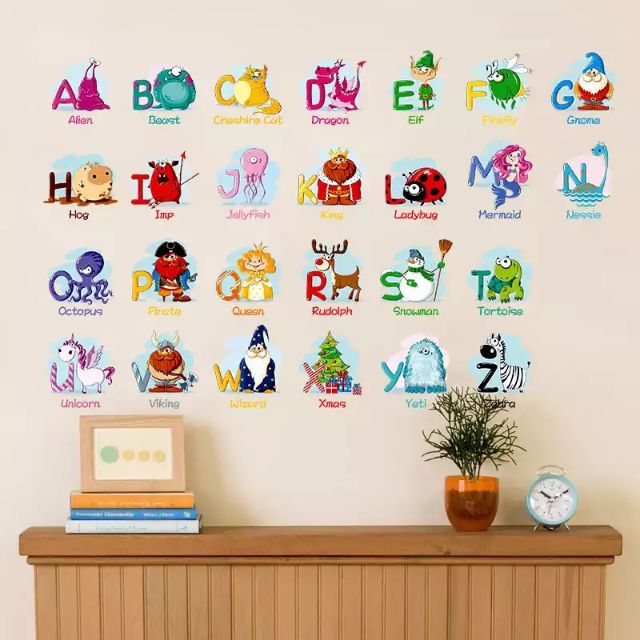 Decal dán tường bảng chữ cái tiếng anh kèm con vật