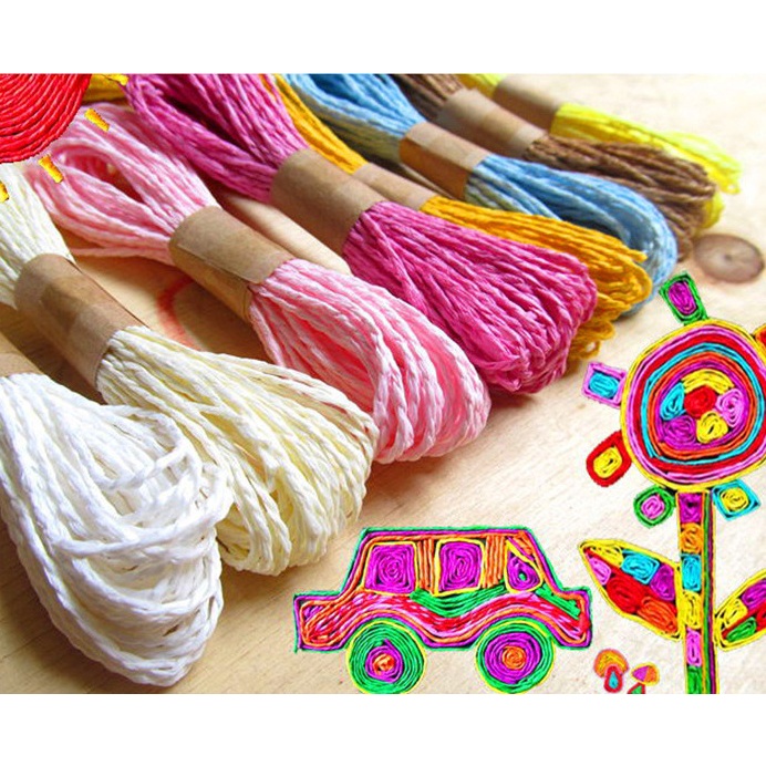 CUỘN 10 MÉT Dây Ruy băng cuộn từ Dây giấy raffia không co giãn nhiều màu, dùng làm đồ trang trí hộp quà, thủ công DIY