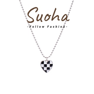 Plaid Heart Necklace Black and White Heart Necklace Hip Hop Style Spot Necklace