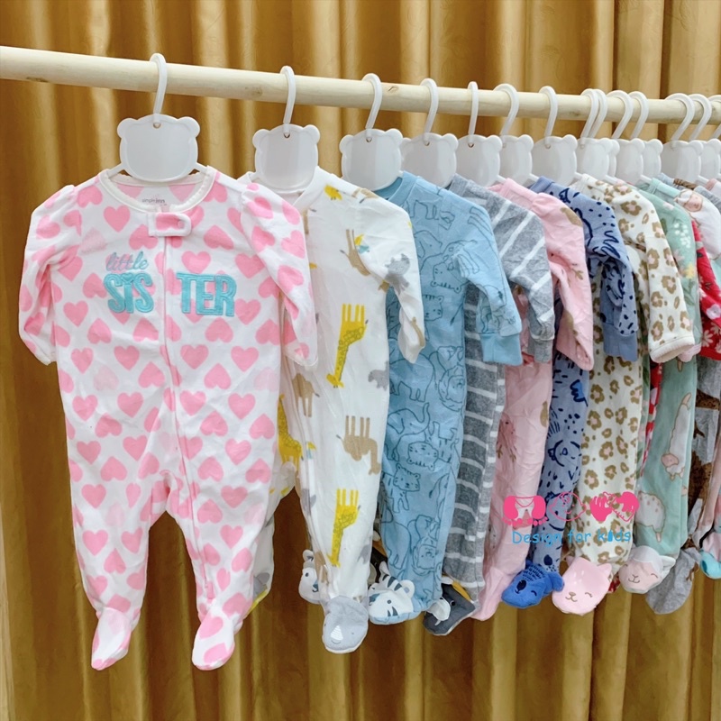 (Link 1) (Chọn mẫu) Sleepsuit bộ body dài tay liền tất nỉ bông mềm mịn hàng xuất dư cho bé