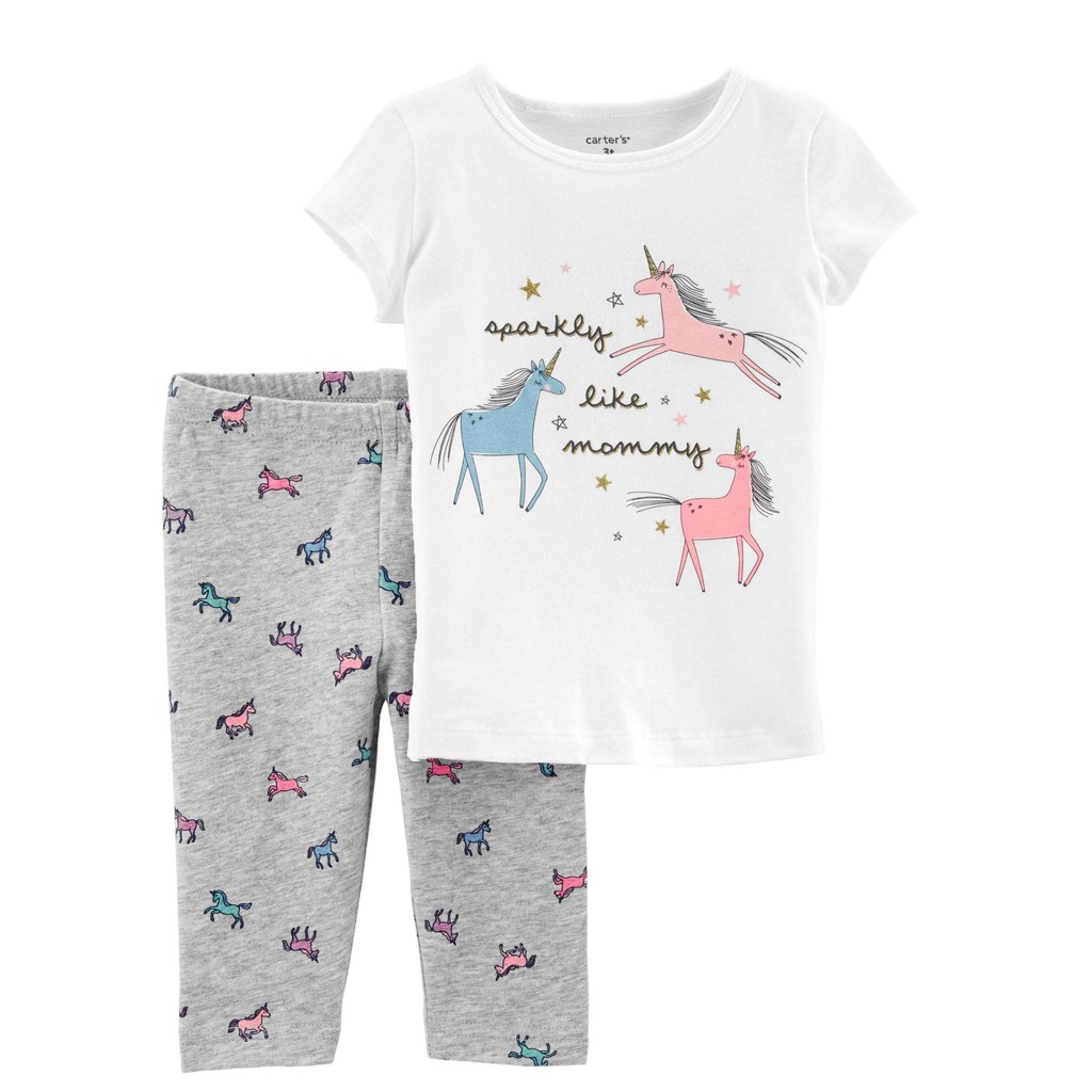 Set áo thun tay ngắn + quần legging lửng bé gái Carter, size 3M - 8T. Việt Nam xuất xịn.