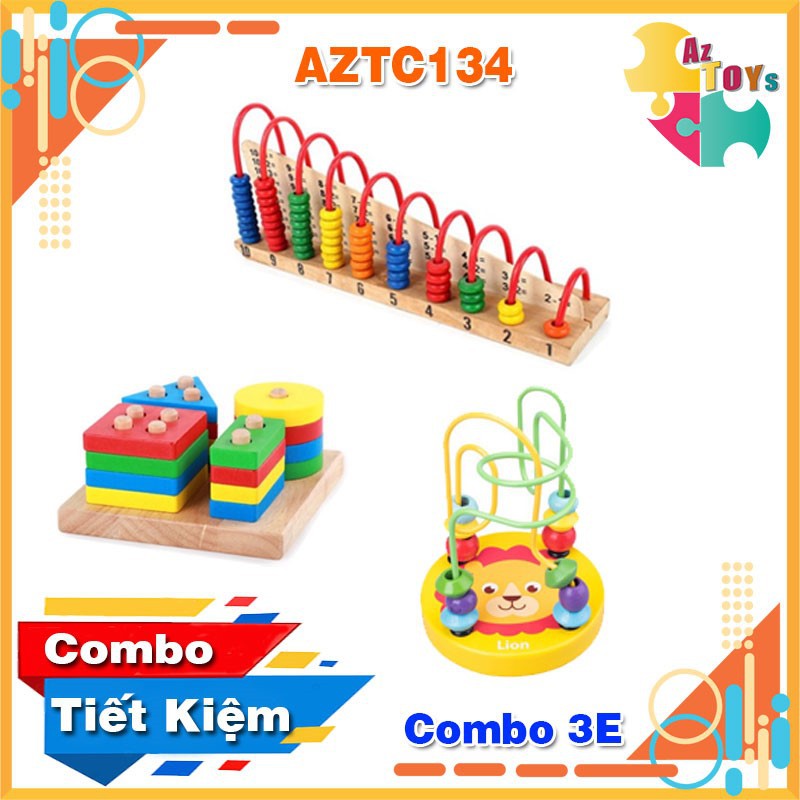 Combo Đồ Chơi Gỗ Thông Minh Giúp Bé Phát Triển Các Giác Quan - AZTC134