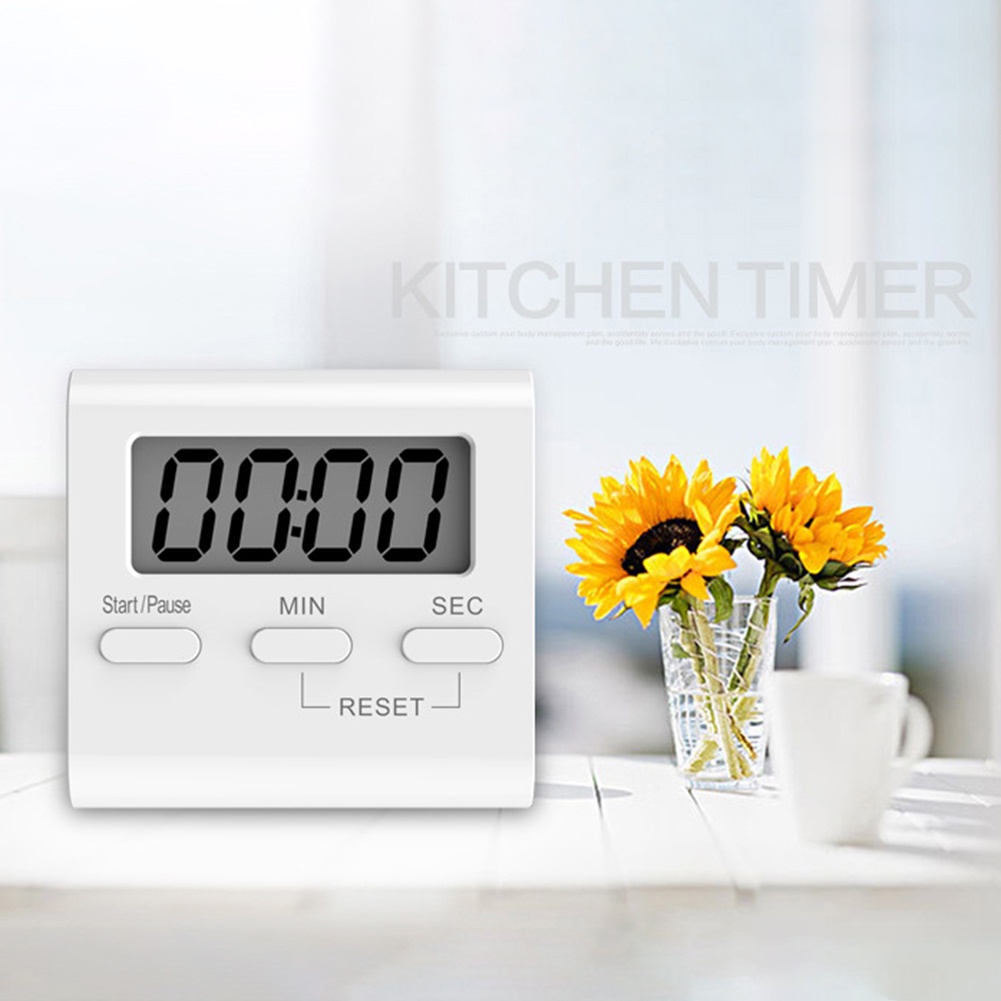 Đồng Hồ Đếm Ngược Điện Tử Màu Trắng Đơn Giản Không Gây Tiếng Ồn Có Giá Đỡ Kẹp Tiện