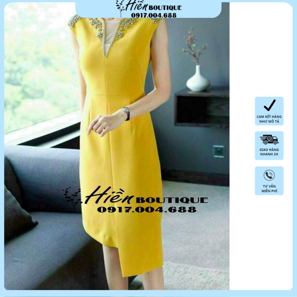 Váy Suông Nữ – Đầm Bigsize Boddy Dáng Suông Cổ V Lệch Tà Kết Cườm Cao Cấp HC85