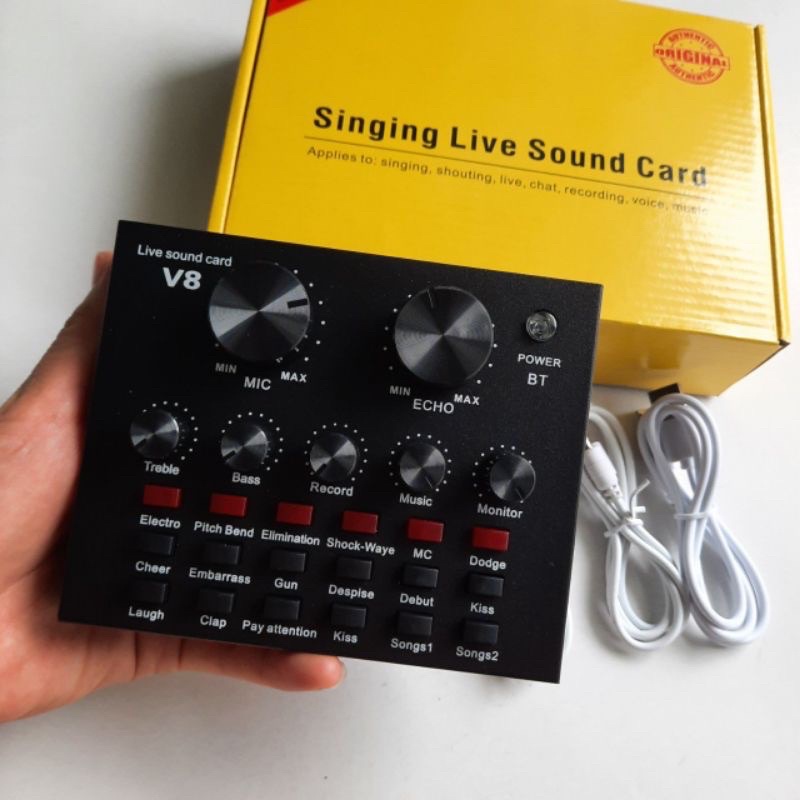 Sound Card Thu Âm Livestream V8 Bản Tiếng Anh kèm dây và phụ kiện bảo hành 12 tháng