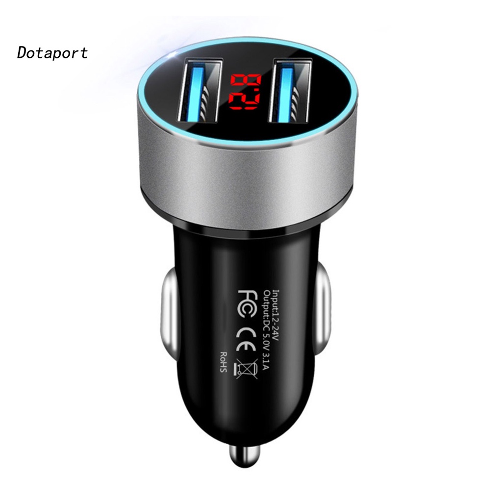 Tẩu sạc điện thoại hai cổng USB 3.1A/QC3.0 màn hình LED kỹ thuật số cho xe hơi
