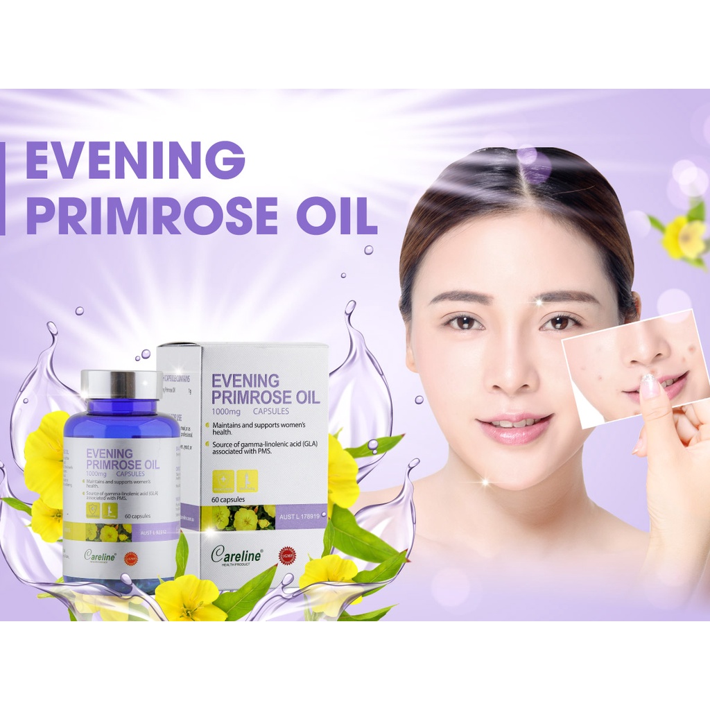 Viên Uống Tinh Dầu Hoa Anh Thảo CARELINE Điều Hoà Nội Tiết Tố Và Làm Đẹp Da Cho Phụ Nữ Evening Primrose Oil 60 Viên