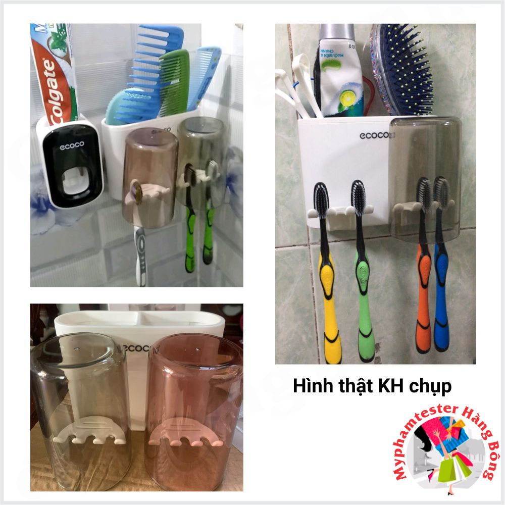 Kệ cắm chải để đồ nhà tắm, giá treo đồ nhà tắm dán tường kèm cốc nhựa trong cao cấp Ecoco mã 1924, 1925, 1926