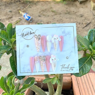 nailbox gắn charm thỏ và nơ