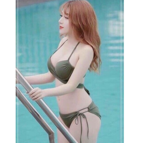 Bikini áo gọng cột nơ quần cạp thấp xanh rêu- sexy sang trọng- bikinistore | BigBuy360 - bigbuy360.vn