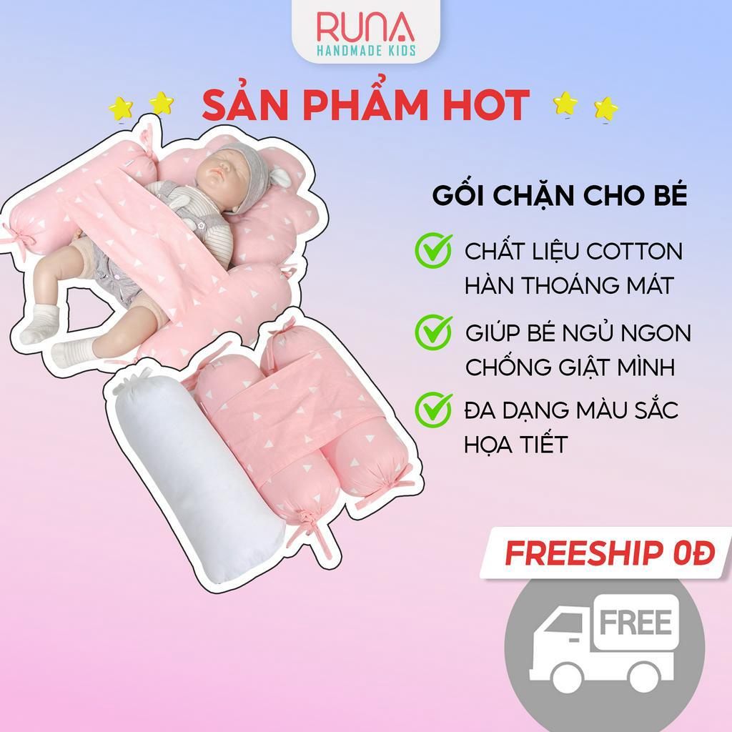 Gối chặn cho bé RUNA KIDS chất liệu cotton Hàn 100% cao cấp, mềm mịn, an toàn cho bé