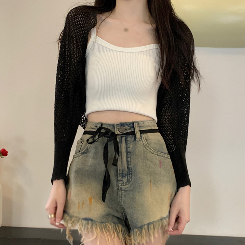 Áo Khoác Cardigan Dệt Kim Tay Dài Chống Nắng Màu Sắc Đơn Giản Cho Nữ