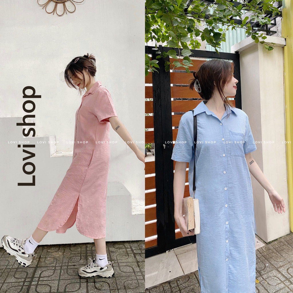 FABRI DRESS 🌼- Đầm sơ mi form rộng chất đũi dáng dài nhiều màu basic phong cách Hàn Quốc