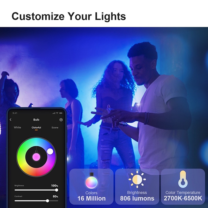 Bóng Đèn Thông Minh IMOU 9W Kết Nối Wifi 16 Triệu Màu Điều Khiều Từ Xa Qua Ứng Dụng Di Động