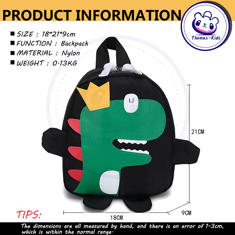 [THOMAS KIDS] Trẻ em 1-4 tuổi Mẫu giáo Beg Trẻ em Túi đi học Thời trang Khủng long nhỏ Dễ thương Cậu bé Cô gái Bé gái Ba lô