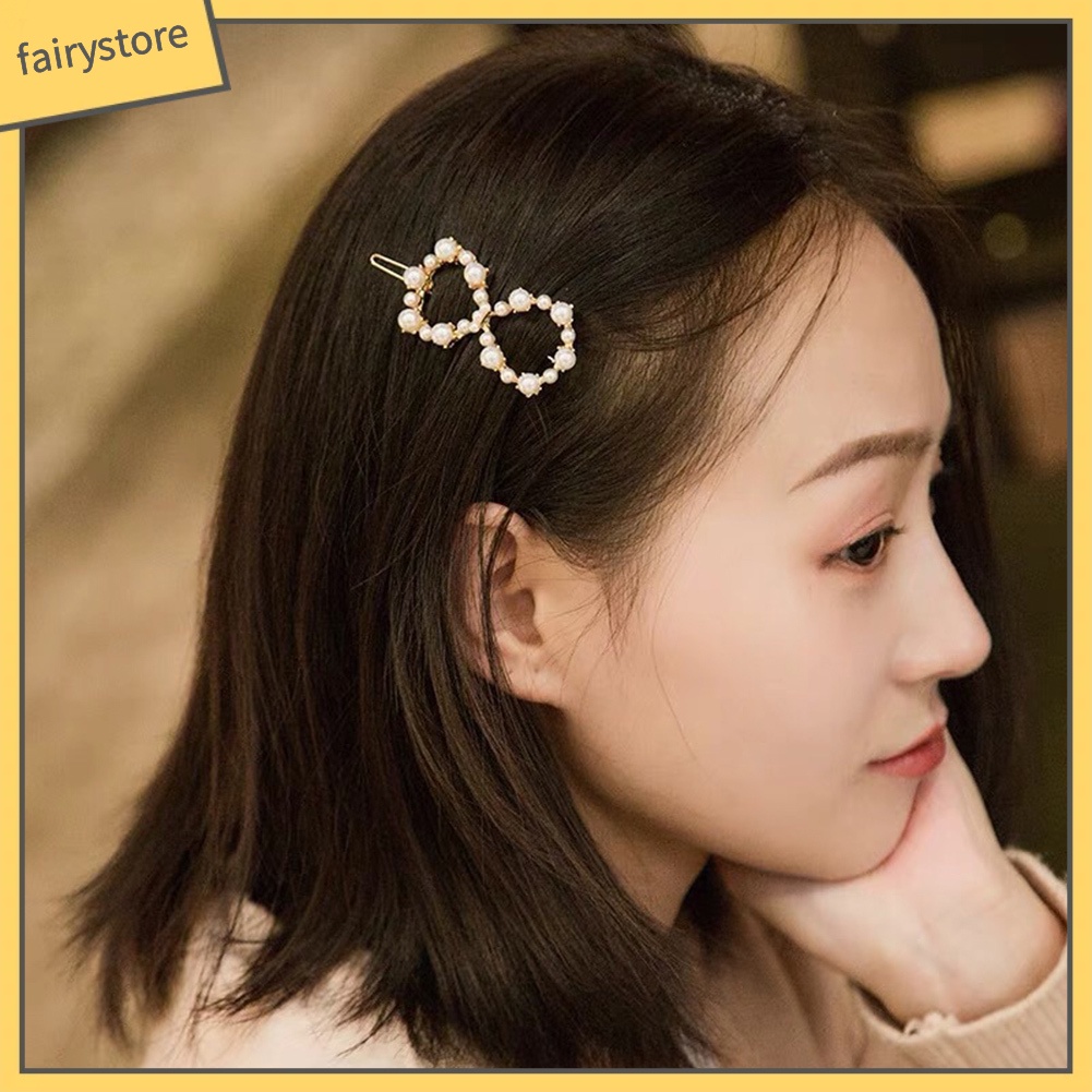 Kẹp tóc hình lá đính ngọc trai giả thanh lịch dành cho nữ