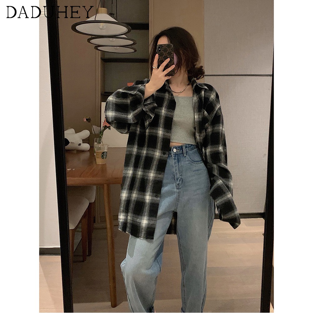 Daduhey Quần jean nữ ống rộng cạp cao cá tính thời trang mùa thu