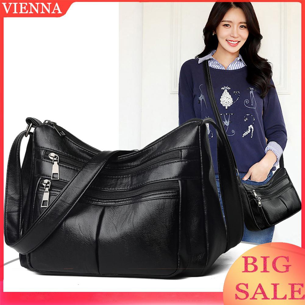 Túi đeo chéo da PU nhiều ngăn phong cách vintage thời trang cho nữ