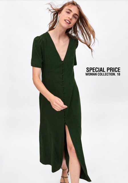 Zara Green Buttoned Dress