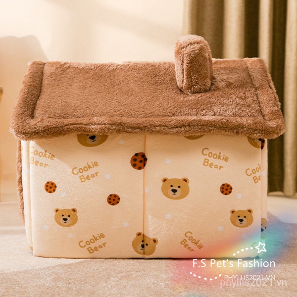 ♡ F.S ♡Giường Mèo Ổ Mèo Mẫu Mới/Cũi Chó Hoạt Hình Nửa Kín/Nhà Chó Chuồng Thú Cưng Phổ Thông Bốn Mùa