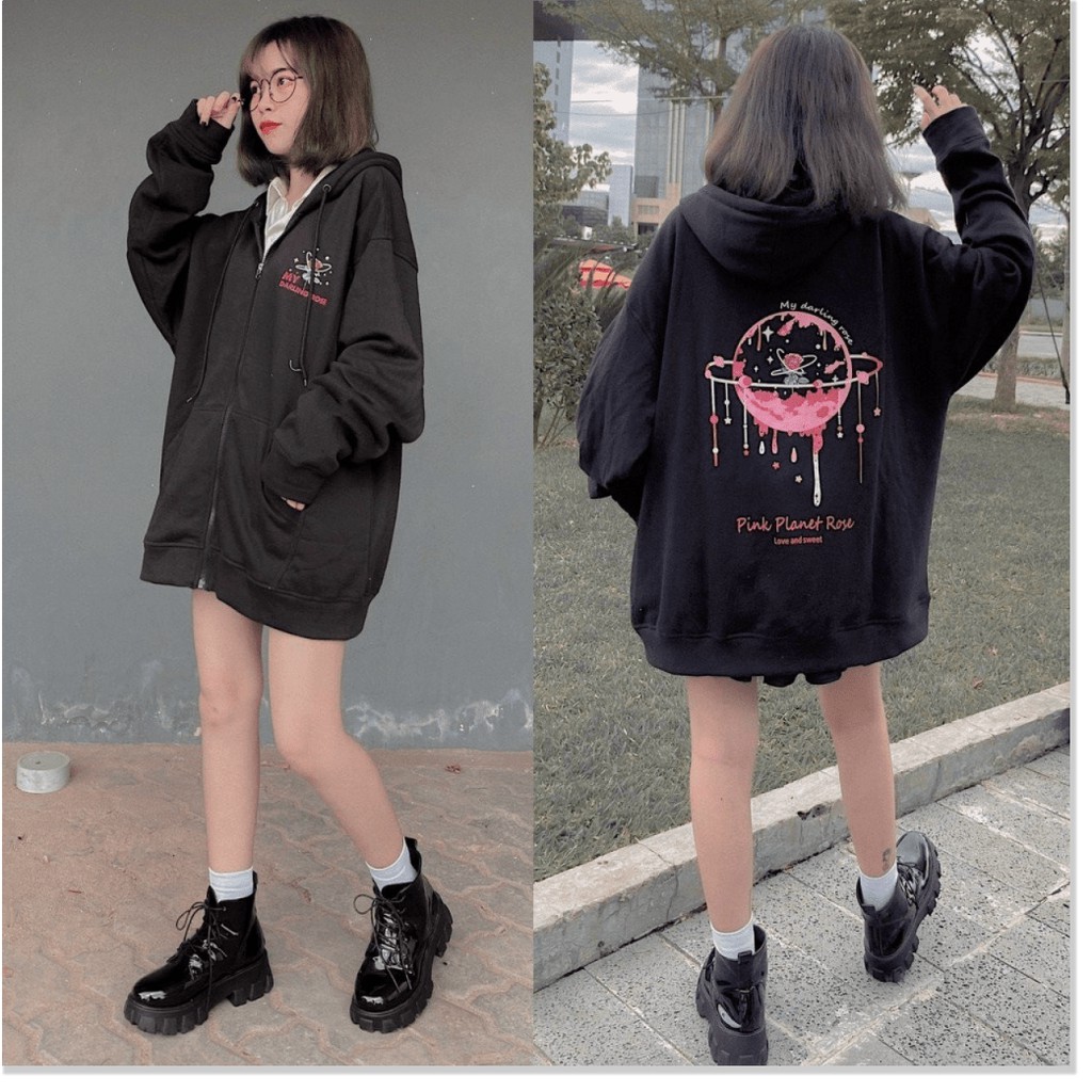 ÁO HOODIE NỮ PHỐI HÌNH TINH CẦU HOA HỒNG SIÊU CUTE SIÊU ĐÁNG YÊU