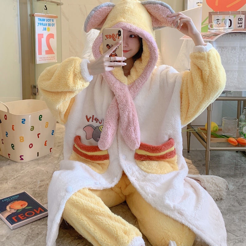 Áo Choàng Ngủ Dáng Dài Chất Nỉ Dày Dặn Phong Cách Hàn Quốc Dễ Thương Thời Trang Thu Đông Cho Nữ | BigBuy360 - bigbuy360.vn