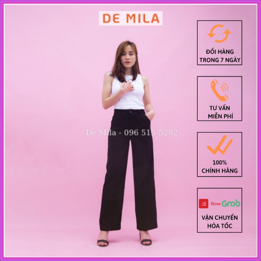 Quần vải ống suông De Mila Cao Cấp, quần vải tuyết mưa culottes ống rộng chất cực đẹp Hàng Loại 1- QVS010