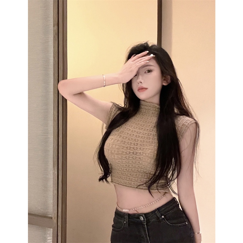 Áo Croptop Dệt Kim Sát Nách Thiết Kế Trẻ Trung Cho Nữ