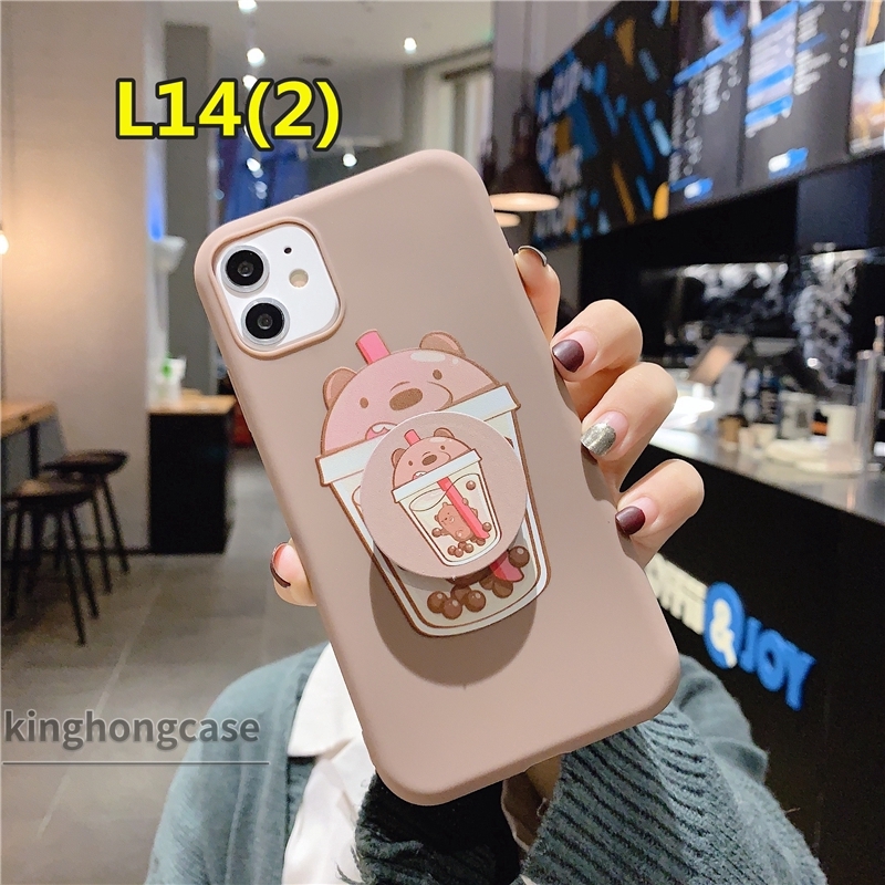 Ốp điện thoại mềm họa tiết ly trà sữa kèm giá đỡ đáng yêu cho IPhone 11 6 7 6S 8 Plus 12 mini 12 pro max X Se 2020 6SPlus 7Plus 6Plus 8Plus XS