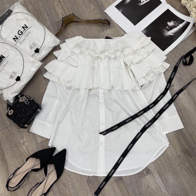 Áo sơ mi ly 2 tầng dáng suông tiểu thư_012 ulzzang babydoll bánh bèo nội y xanh